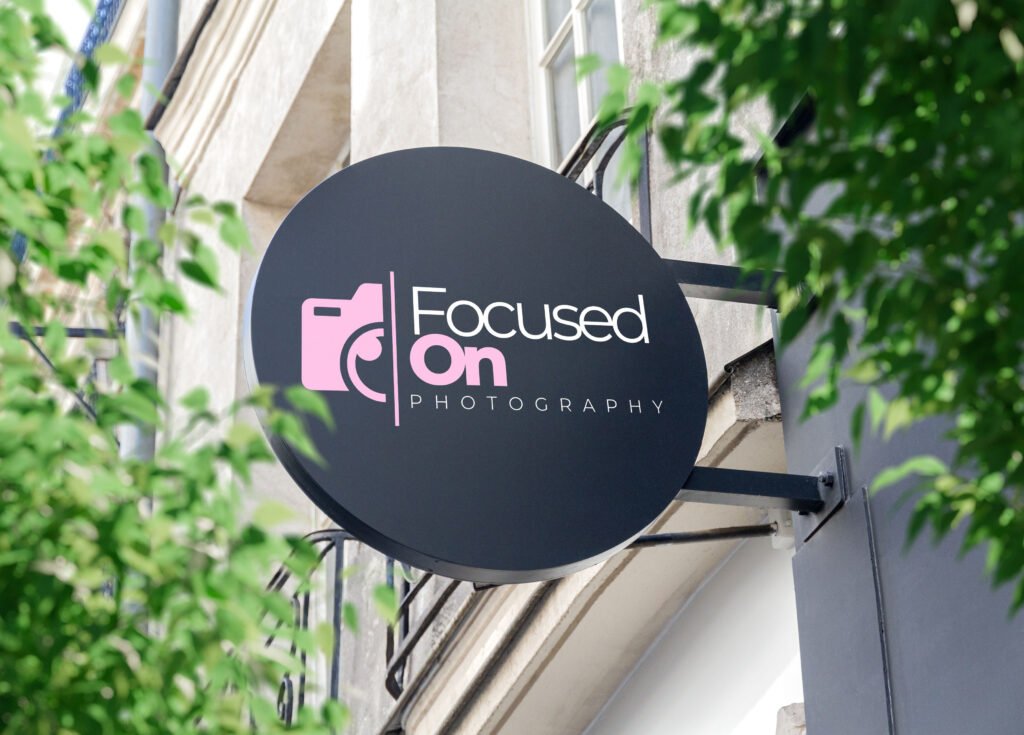 circular store brand sign board mockup. empty shop frontage in s